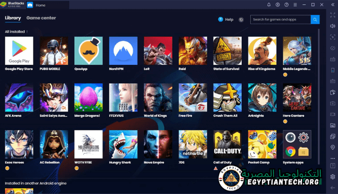 تمثيل مرئي لبرنامج Bluestack، يعرض مجموعة من الكتل الزرقاء، مصممة لتشغيل تطبيقات الهاتف المحمول على أنظمة سطح المكتب