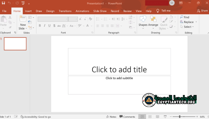 واجهة مستخدم PowerPoint 2010 تتميز بخيارات تحرير الشرائح وقوالب التصميم وأدوات العرض التقديمي للمستخدمين