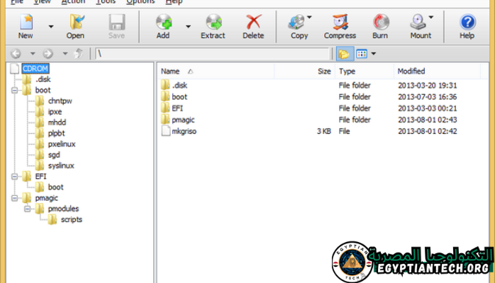 تمثيل رقمي لواجهة برنامج Power Iso يعرض ميزاته ووظائفه لإدارة صور القرص