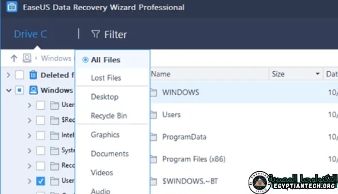 EASEUS Data Recovery Wizard program window illustrating the process of restoring deleted data with intuitive controls