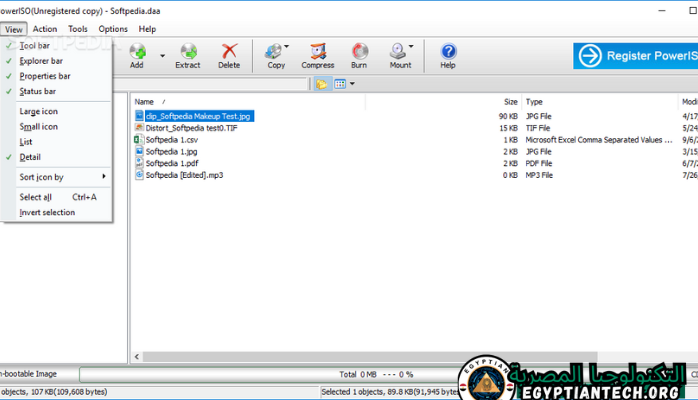 لقطة شاشة لبرنامج Power Iso تعرض أدوات لإنشاء ملفات صور القرص وتحريرها وإدارتها بكفاءة