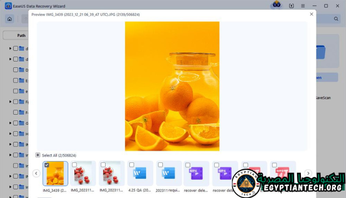 برنامج Easeus Data Recovery يعرض شريط التقدم وخيارات استرداد الملفات لاستعادة البيانات بكفاءة