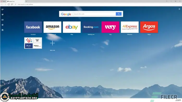 متصفح Opera معروض على شاشة الكمبيوتر، مع تسليط الضوء على تصميمه الحديث وأدوات التصفح البديهية
